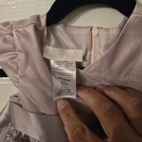 Bonnie Baby Mauve Floral Satin Lace Dress Size 12M - Picture 3 of 3